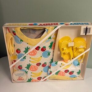 Vintage Colorful Fruit Print Newborn Short Set with Jelly Sandals